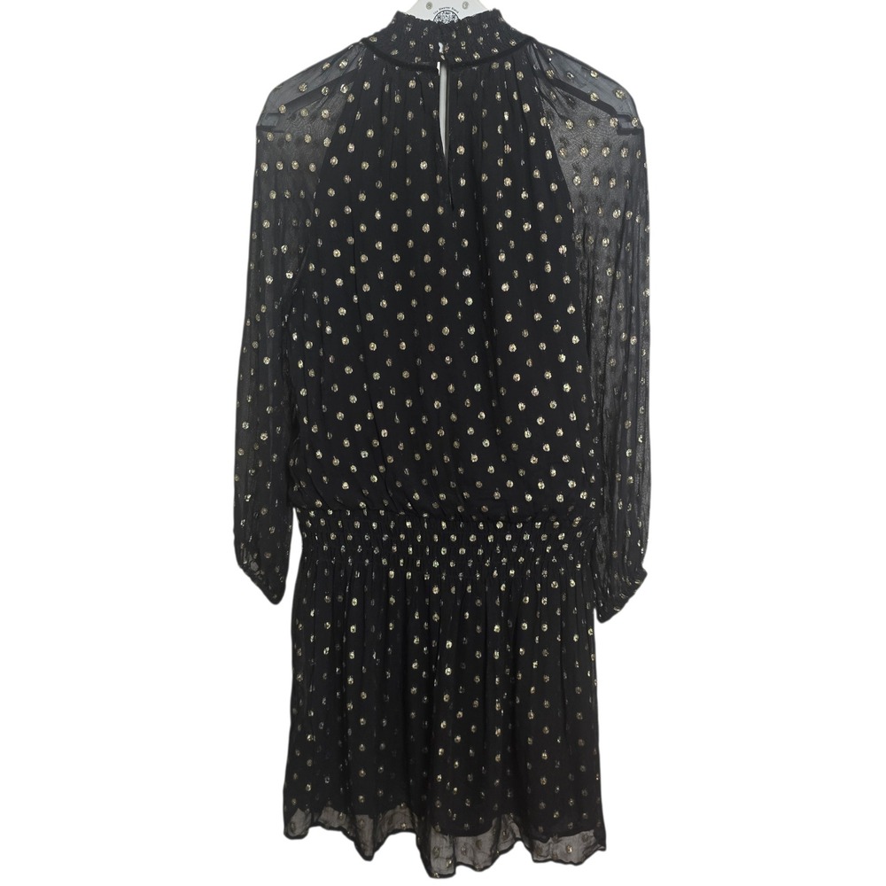 Velvet by Graham & Spencer Black Gold Metallic Polka Dot Smocked Mini Dress M - Picture 4 of 10